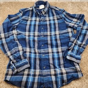 American Eagle Athletic Fit Plaid Flannel Long Sleeve Shirt Navy Blue Medium